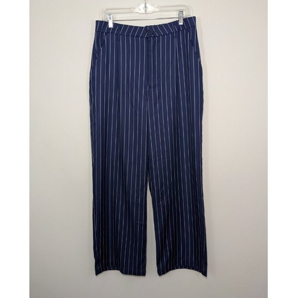 H&M Divided Striped Pattern Navy & White Pants Pull On Womens Size 12 - Picture 1 of 6
